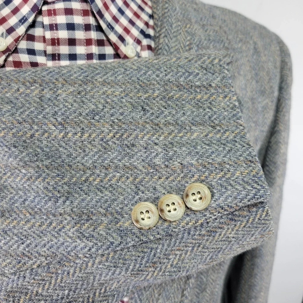 Men's‎ Tweed Style Sport Coat Blazer Two Button Gray Herringbone Wool About 42R
